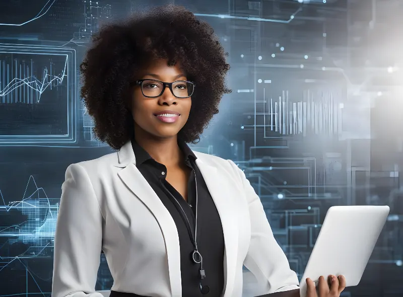 Picture of professional black female in data center